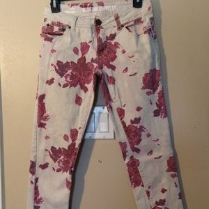 Pink Floral Skinny Jeans. Size 3.